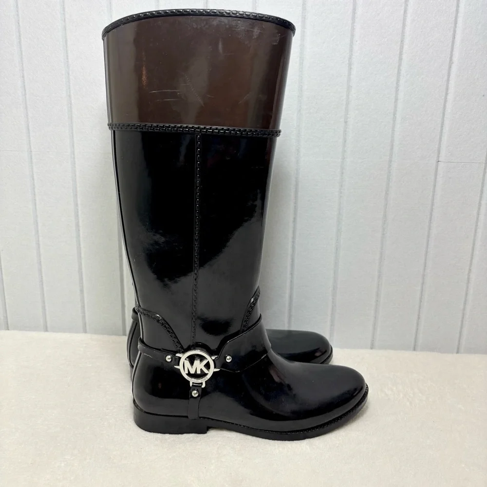 Michael Kors Fulton Tall Rain Boots Black and brownSize 8
